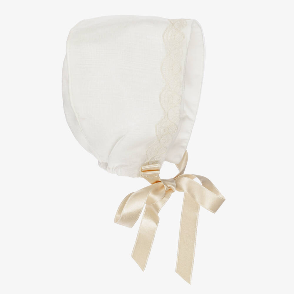 Artesanía Granlei-Baby Girls Ivory Organza & Lace Bonnet | Childrensalon Outlet