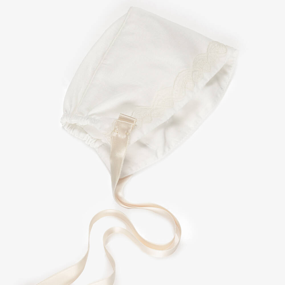 Artesanía Granlei-Baby Girls Ivory Organza & Lace Bonnet | Childrensalon Outlet