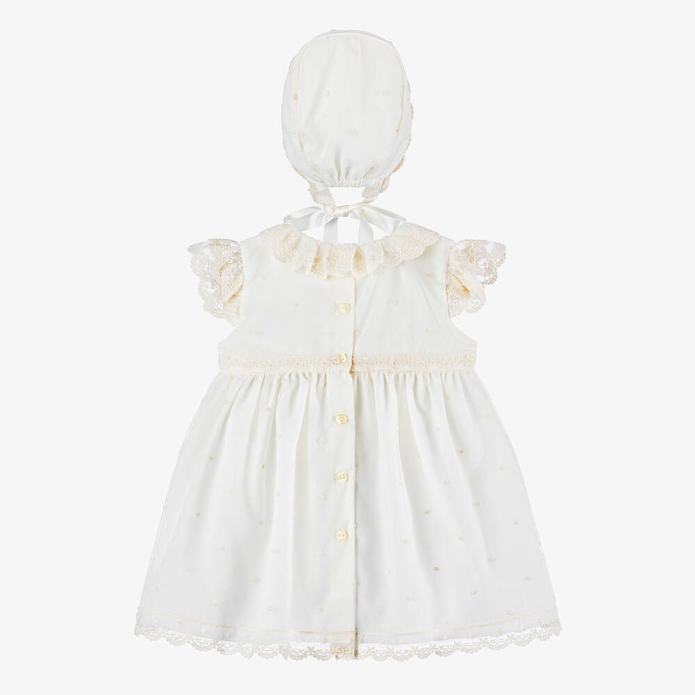 ارتيزانيا  غرانلي-طقم فستان قطن وتول مزين بدانتيل لون عاجي | Childrensalon Outlet