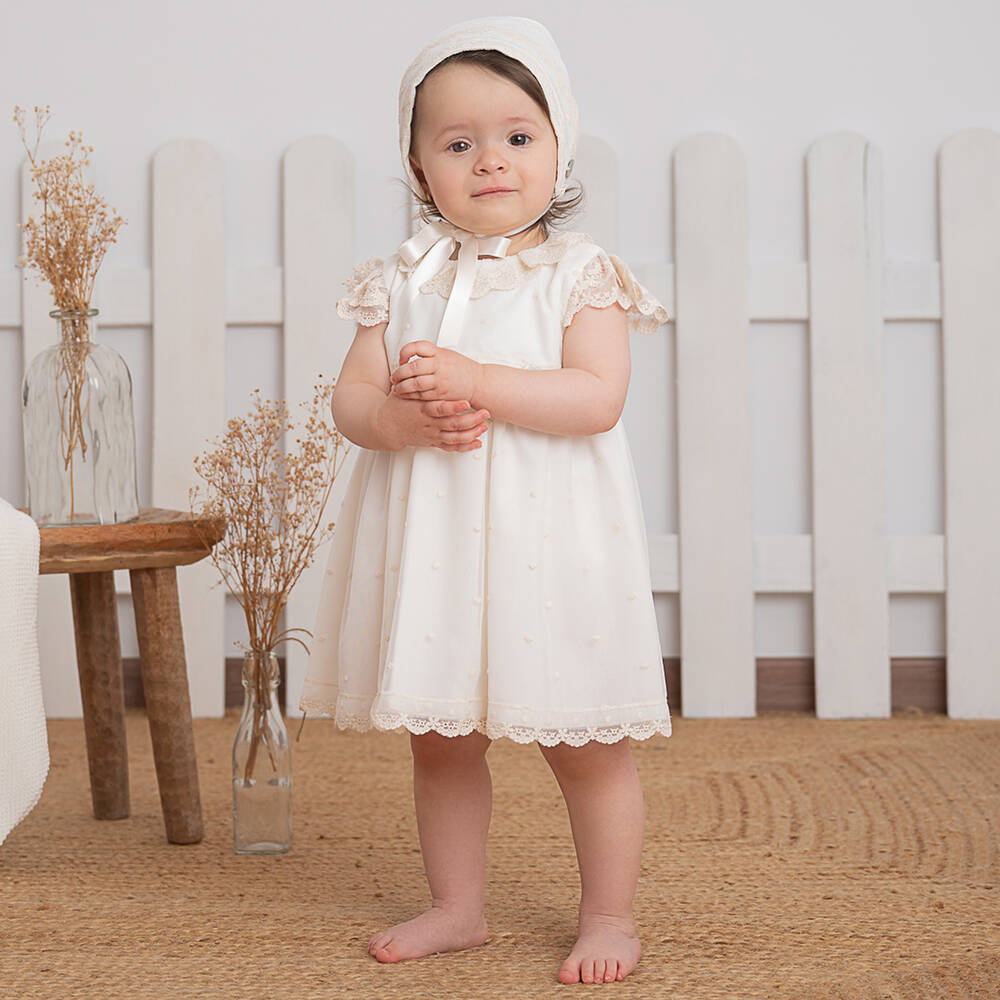 ارتيزانيا  غرانلي-طقم فستان قطن وتول مزين بدانتيل لون عاجي | Childrensalon Outlet