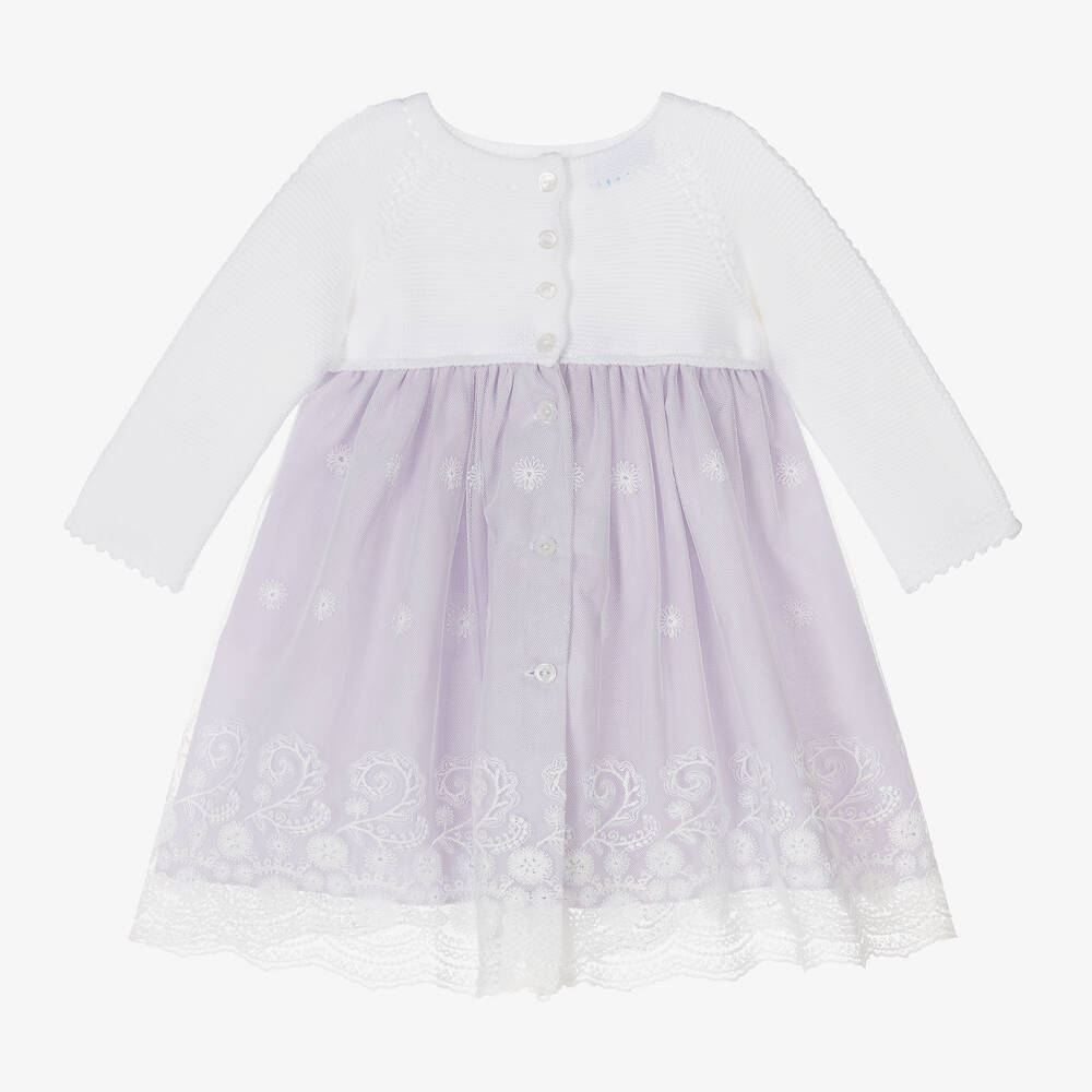 Artesanía Granlei-فستان قطن محبوك وتول لون بنفسجي للمولودات | Childrensalon Outlet