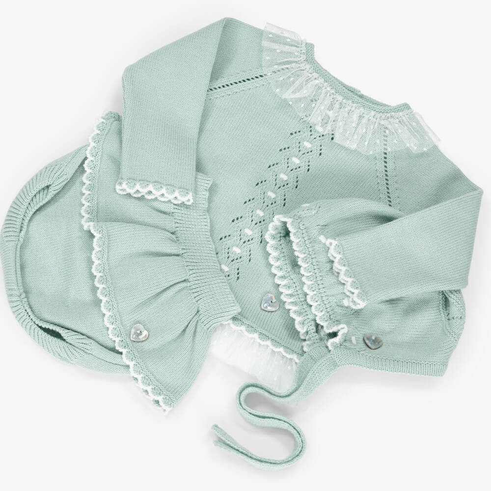 Artesanía Granlei-Baby Girls Mint Green Knitted Shorts Set with Ruffles | Childrensalon Outlet