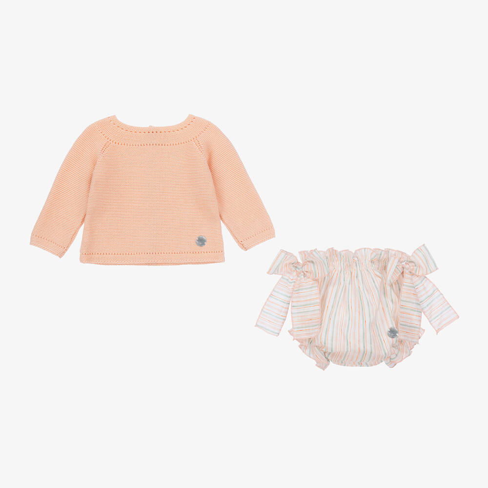 Artesanía Granlei-Baby Girls Orange Striped Shorts Set | Childrensalon Outlet