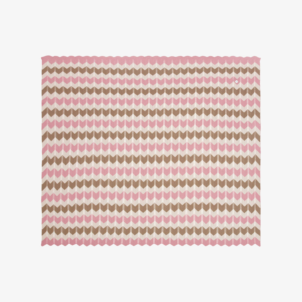 Artesanía Granlei-Baby Girls Pink & Beige Zigzag Knitted Blanket (108cm) | Childrensalon Outlet