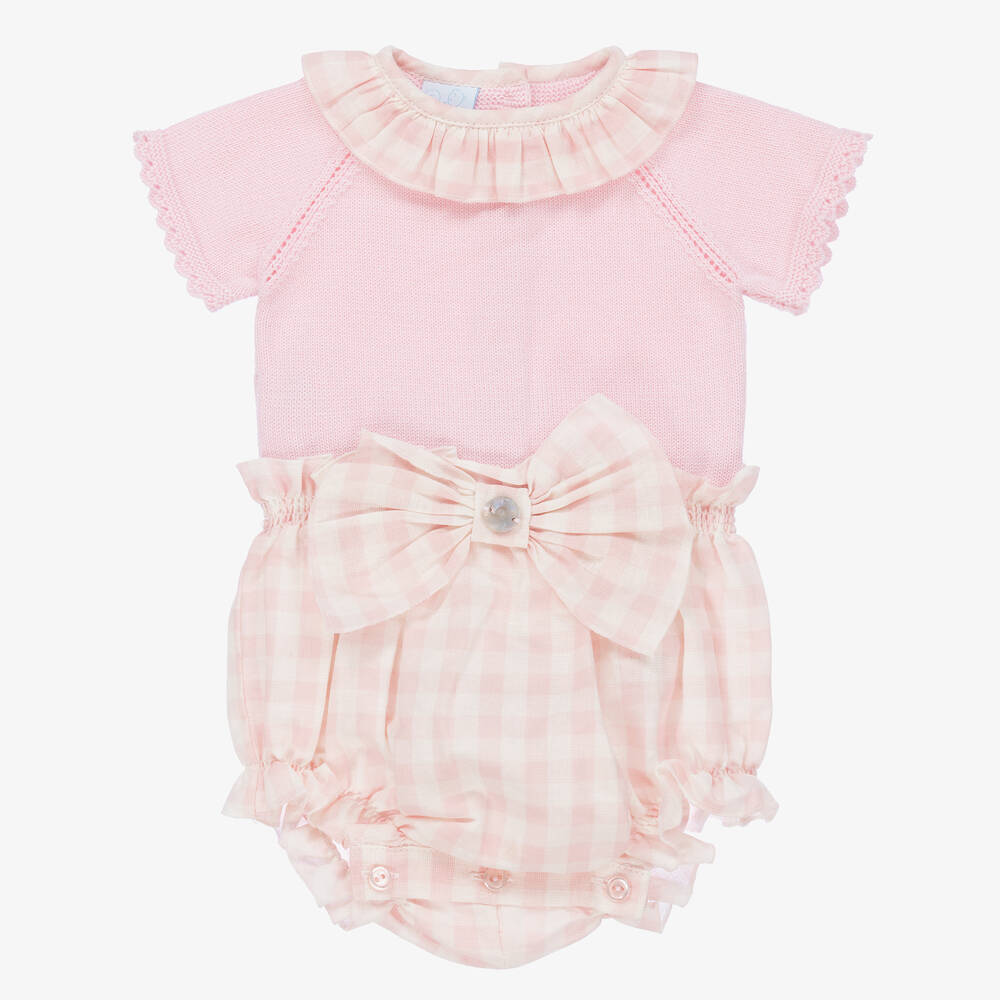 Artesanía Granlei - Baby Girls Pink Cotton Gingham Shortie | Childrensalon