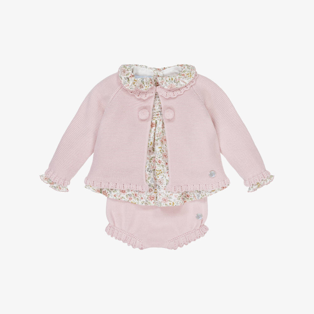 Artesanía Granlei-Baby Girls Pink Floral Blouse & Knitted Shorts Set | Childrensalon Outlet