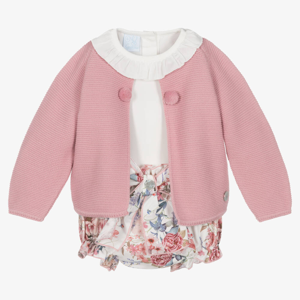 Artesanía Granlei - Tops & Blumen-Shorts Rosa/Elfenbein | Childrensalon