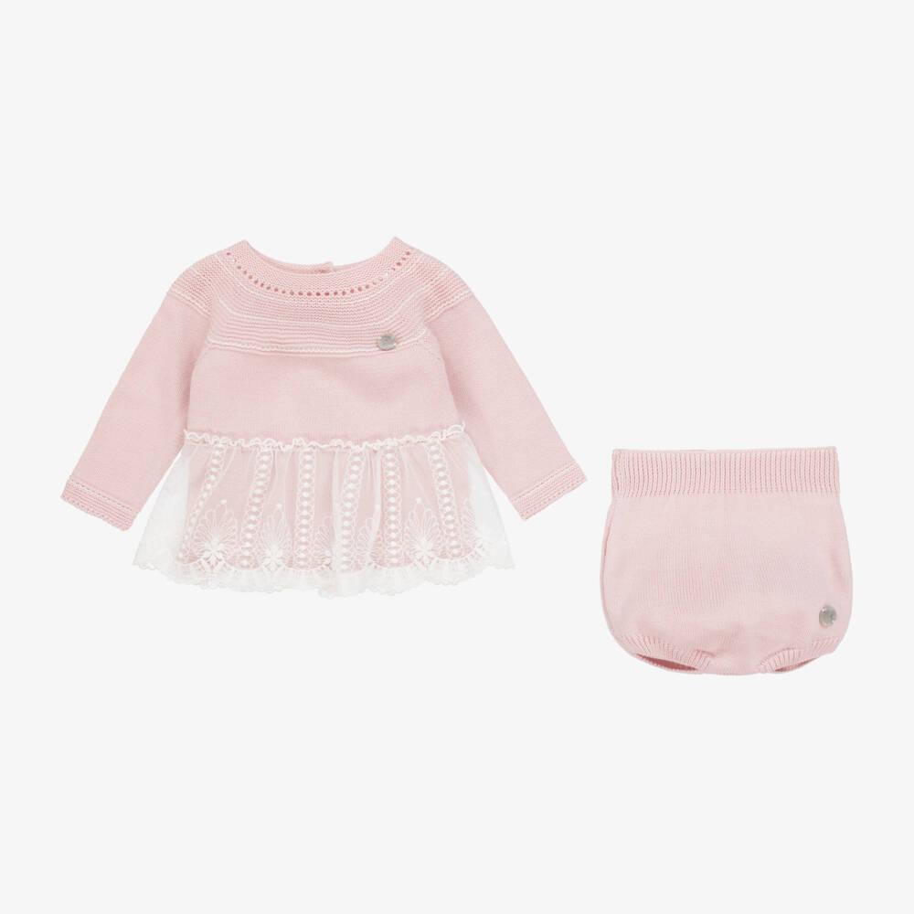 Artesanía Granlei-Baby Girls Pink Lace Trimmed Knitted Shorts Set | Childrensalon Outlet