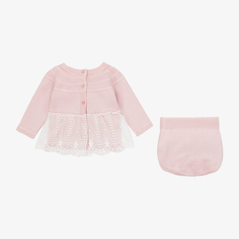 Artesanía Granlei-Baby Girls Pink Lace Trimmed Knitted Shorts Set | Childrensalon Outlet