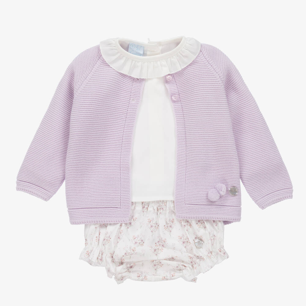 Artesanía Granlei - Baby Girls Purple & White Cotton Shorts Set | Childrensalon