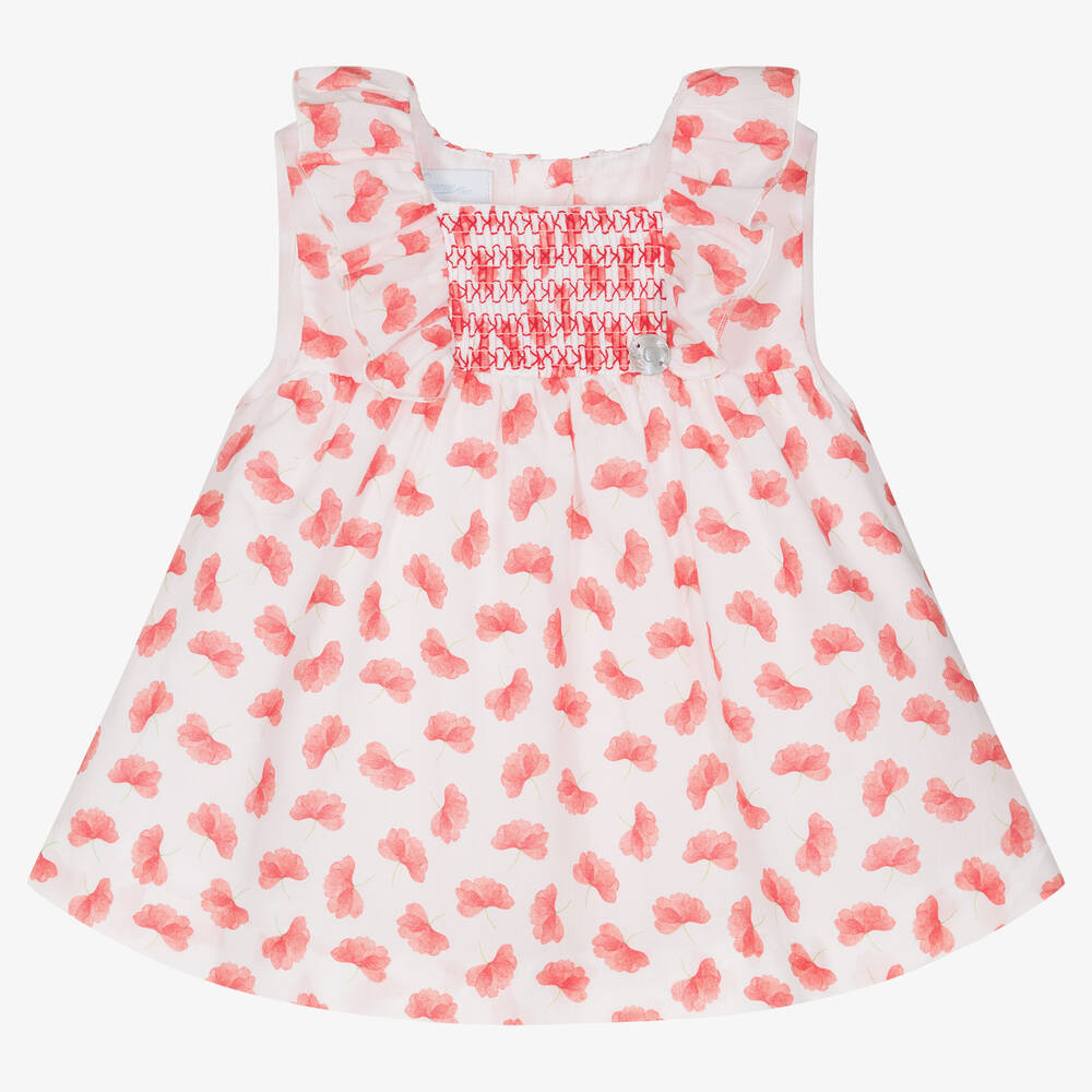 Artesanía Granlei - Baby Girls Red Floral Cotton Dress | Childrensalon