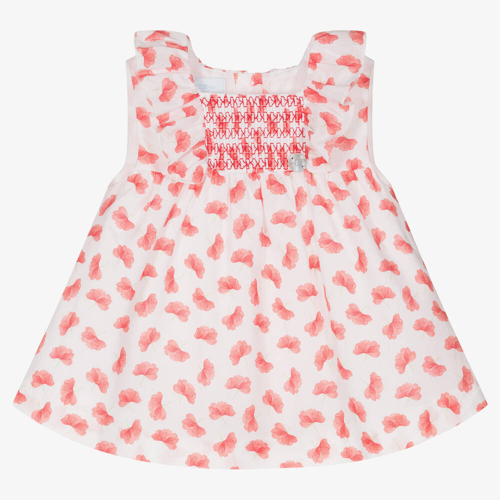 Artesanía Granlei-Baby Girls Red Floral Cotton Dress | Childrensalon Outlet