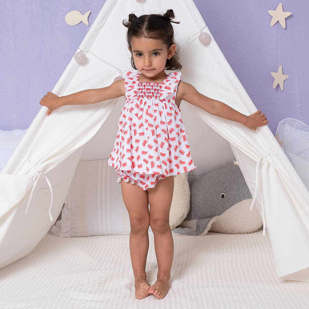 Artesanía Granlei-Baby Girls Red Floral Cotton Dress | Childrensalon Outlet