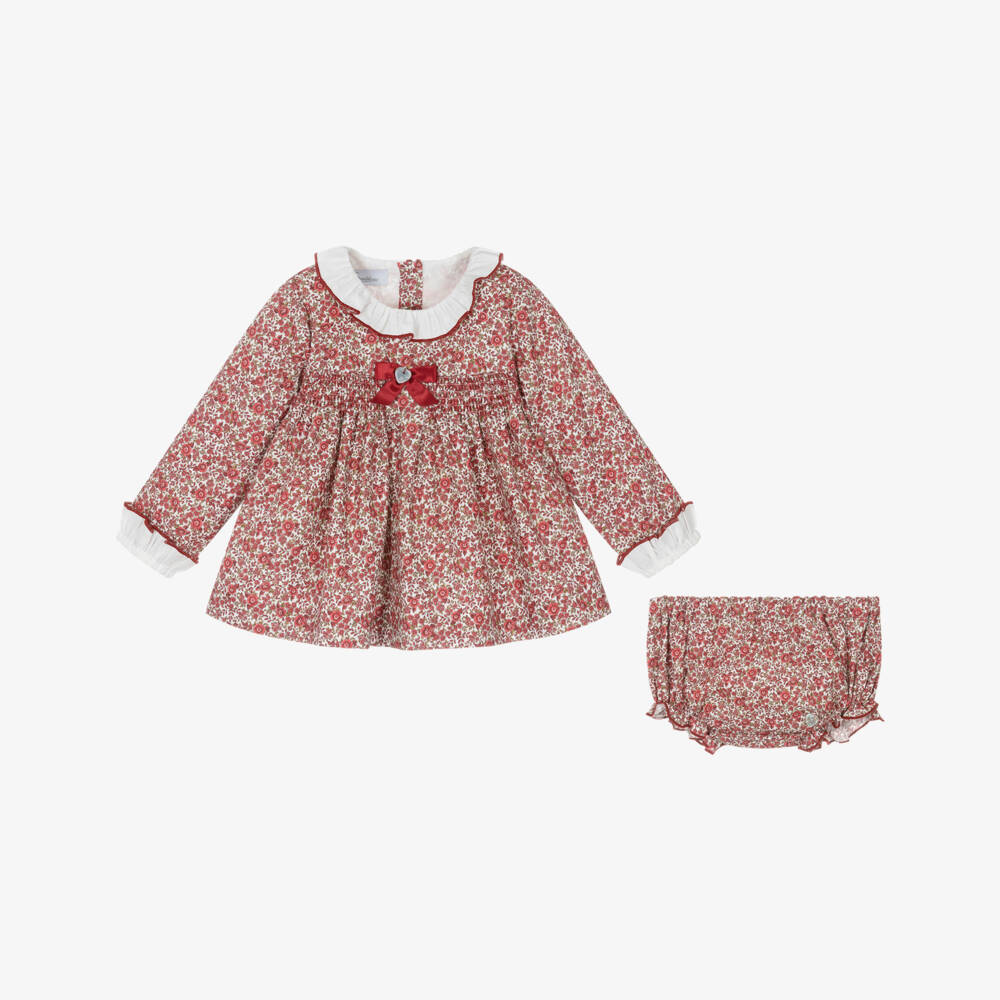Artesanía Granlei-Baby Girls Red Floral Cotton Dress Set | Childrensalon Outlet