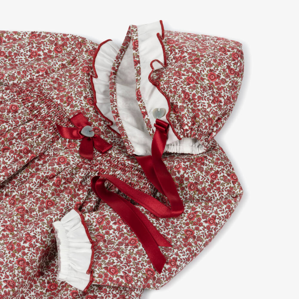 Artesanía Granlei-Baby Girls Red Floral Cotton Dress Set | Childrensalon Outlet