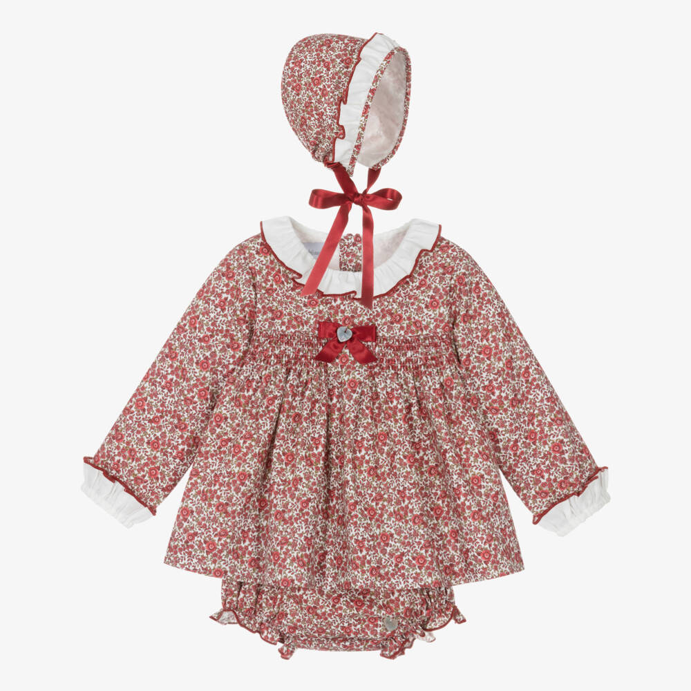Artesanía Granlei-Baby Girls Red Floral Cotton Dress Set | Childrensalon Outlet