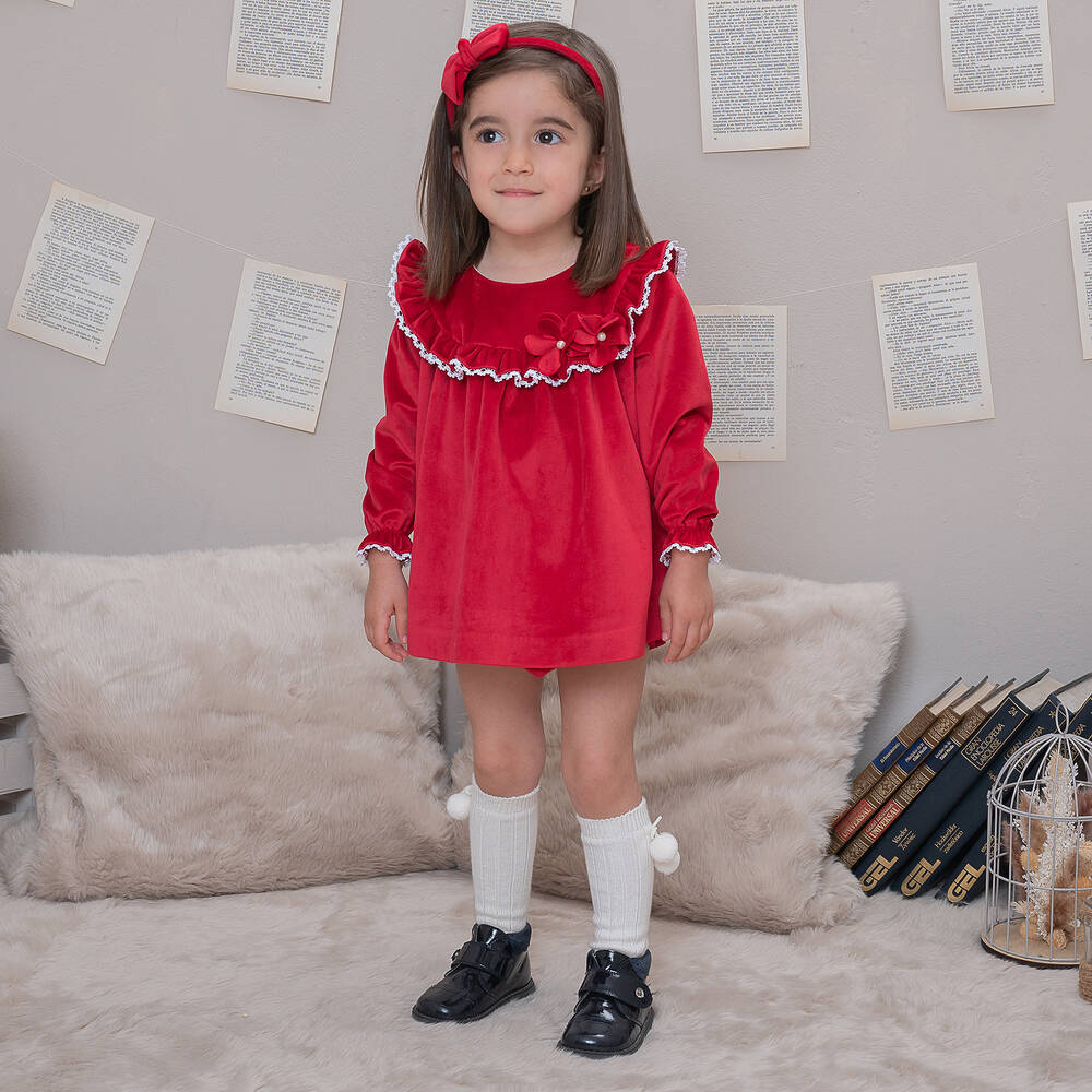 Artesanía Granlei-Baby Girls Red Velvet Dress | Childrensalon Outlet