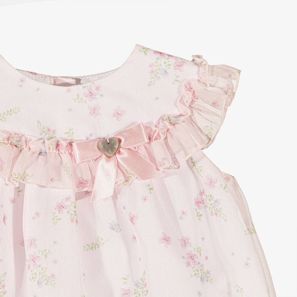 Artesanía Granlei-Baby Girls Shimmery Pale Pink Chiffon Floral Dress | Childrensalon Outlet
