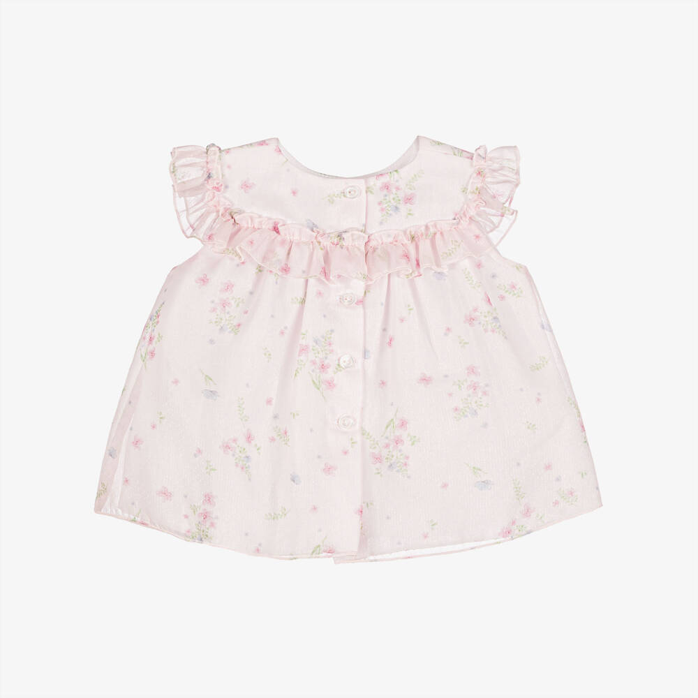 Artesanía Granlei-Baby Girls Shimmery Pale Pink Chiffon Floral Dress | Childrensalon Outlet