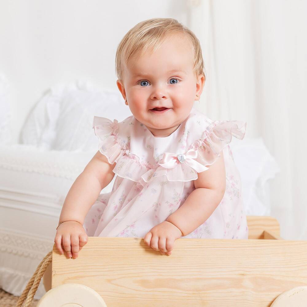 Artesanía Granlei-Baby Girls Shimmery Pale Pink Chiffon Floral Dress | Childrensalon Outlet