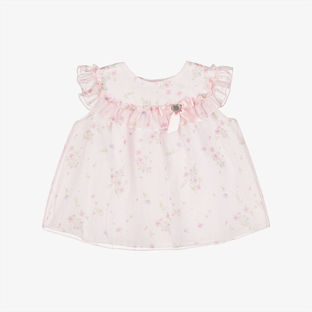 Artesanía Granlei-Baby Girls Shimmery Pale Pink Chiffon Floral Dress | Childrensalon Outlet