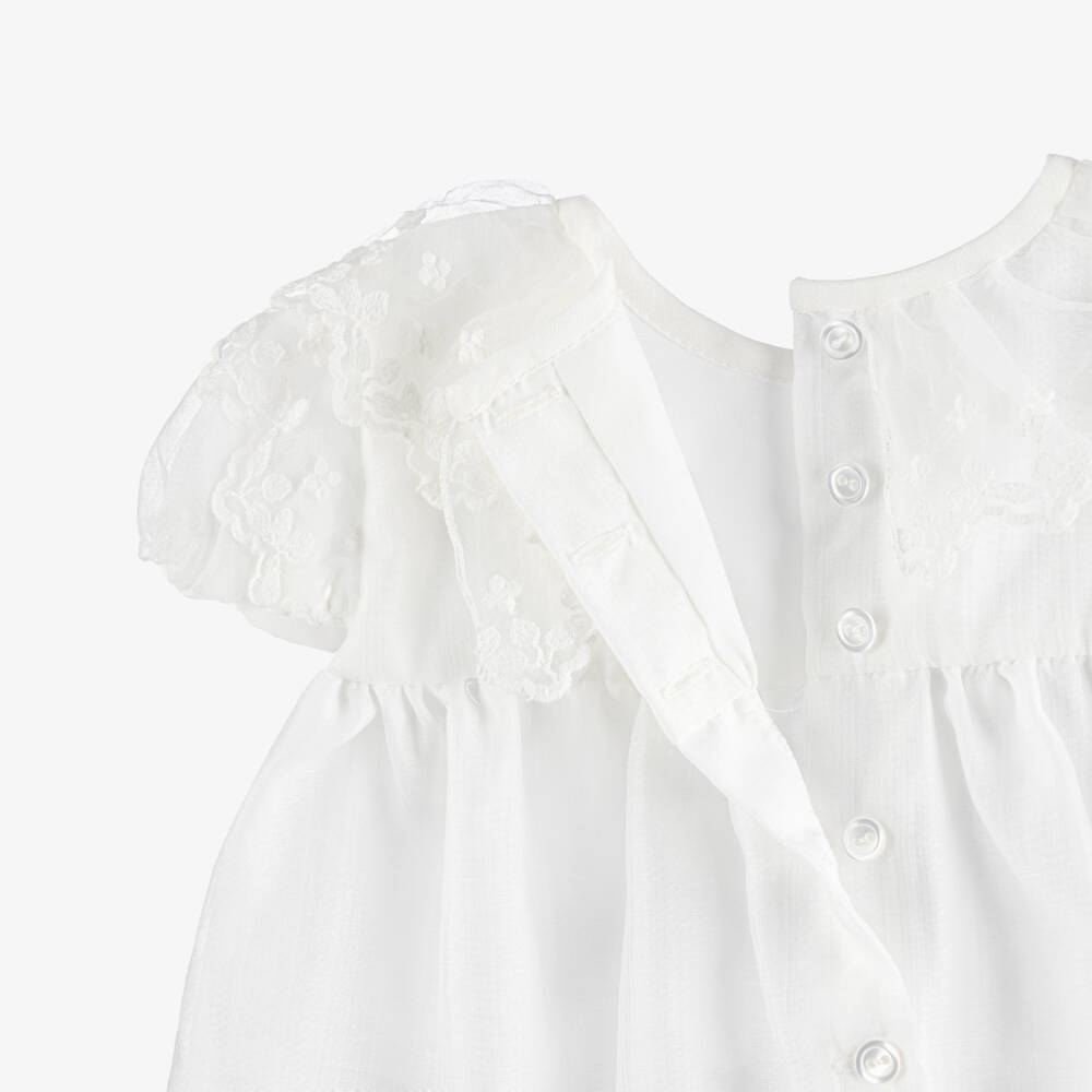 Artesanía Granlei-Baby Girls White Dress with Floral Lace Ruffle Collar | Childrensalon Outlet