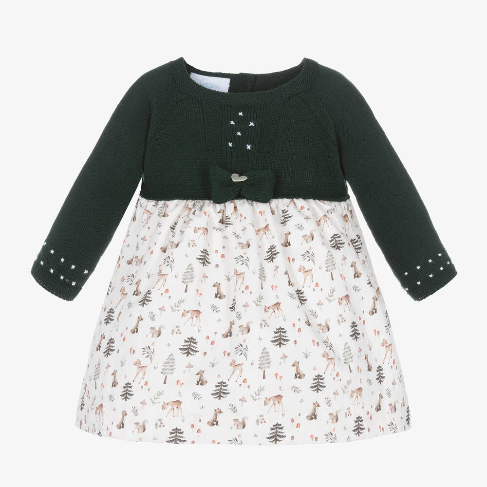 Artesanía Granlei - Baby Girls White & Green Woodland Dress  | Childrensalon