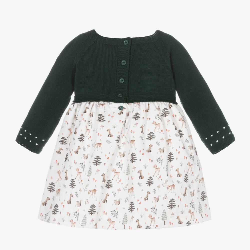 ارتيزانيا  غرانلي-فستان أكريليك محبوك لون أبيض وأخضر للمولودات | Childrensalon Outlet