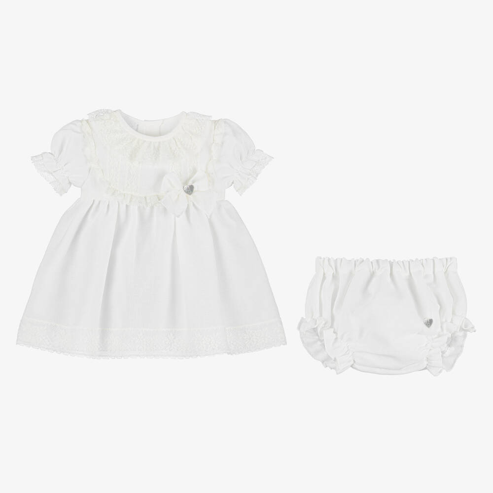 ارتيزانيا  غرانلي-فستان لون أبيض مزين بدانتيل للمولودات | Childrensalon Outlet