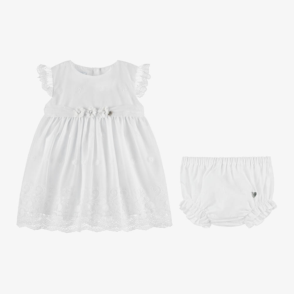 Artesanía Granlei-Baby Girls White Tulle Lace Dress | Childrensalon Outlet
