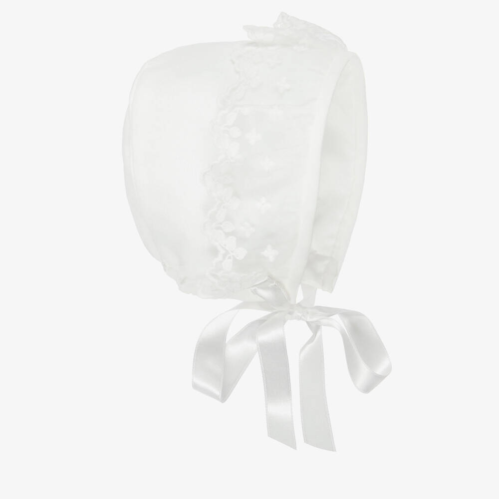 Artesanía Granlei-Baby Girls White Voile & Lace Bonnet | Childrensalon Outlet