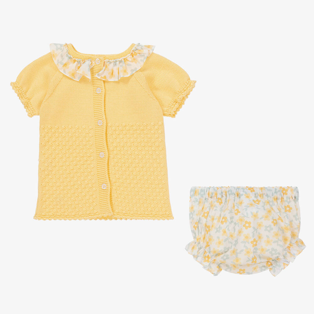 Artesanía Granlei-Baby Girls Yellow Floral Knit Shorts Set | Childrensalon Outlet