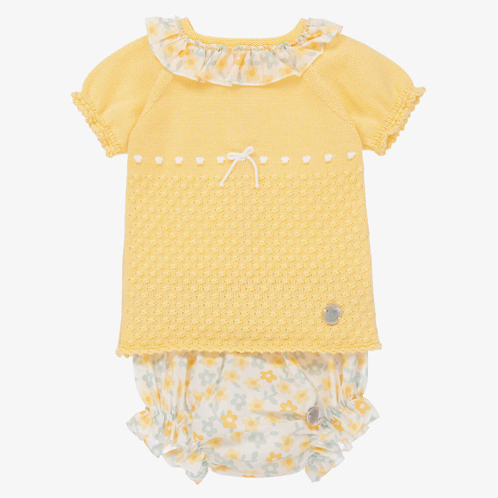 Artesanía Granlei - Baby Girls Yellow Floral Knit Shorts Set | Childrensalon