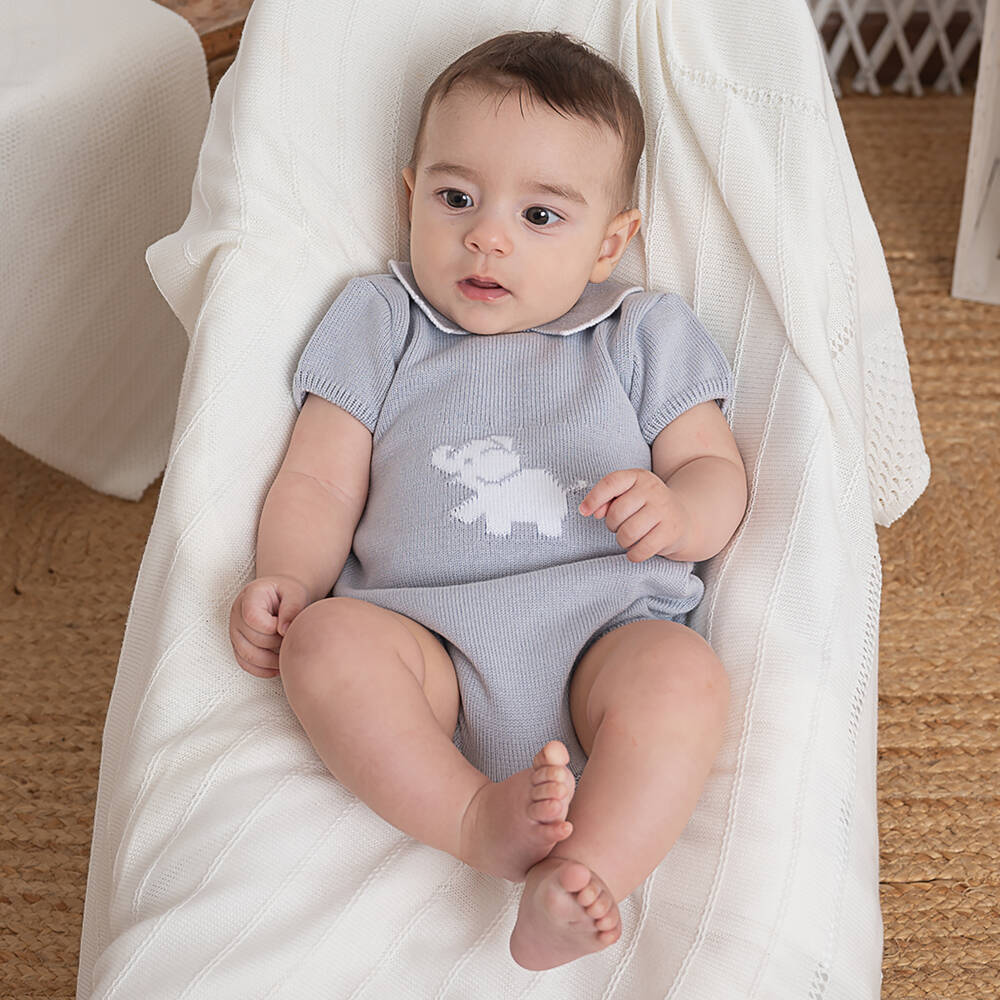 Artesanía Granlei-Baby Grey Elephant Knitted Shortie | Childrensalon Outlet