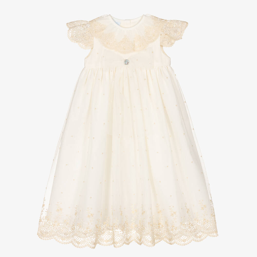 Artesanía Granlei - Robe de cérémonie ivoire tulle et dentelle bébé | Childrensalon