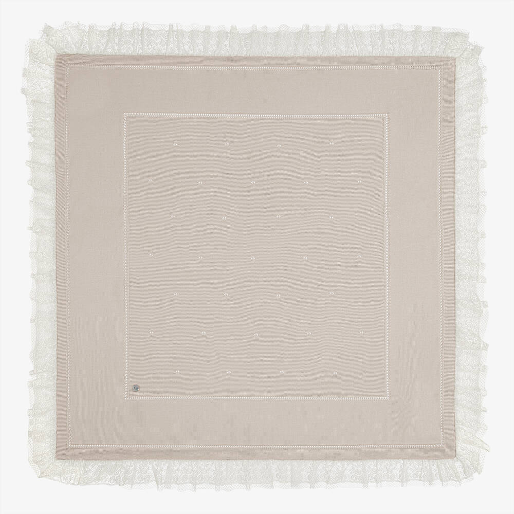 Artesanía Granlei - Бежевое трикотажное одеяло с кружевом (109см) | Childrensalon