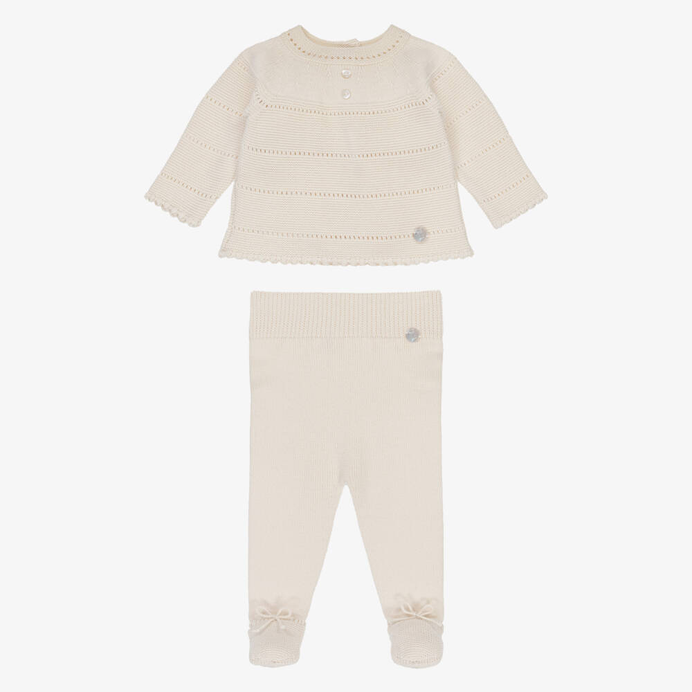 Artesanía Granlei-Beige Knitted 2 Piece Babygrow | Childrensalon Outlet