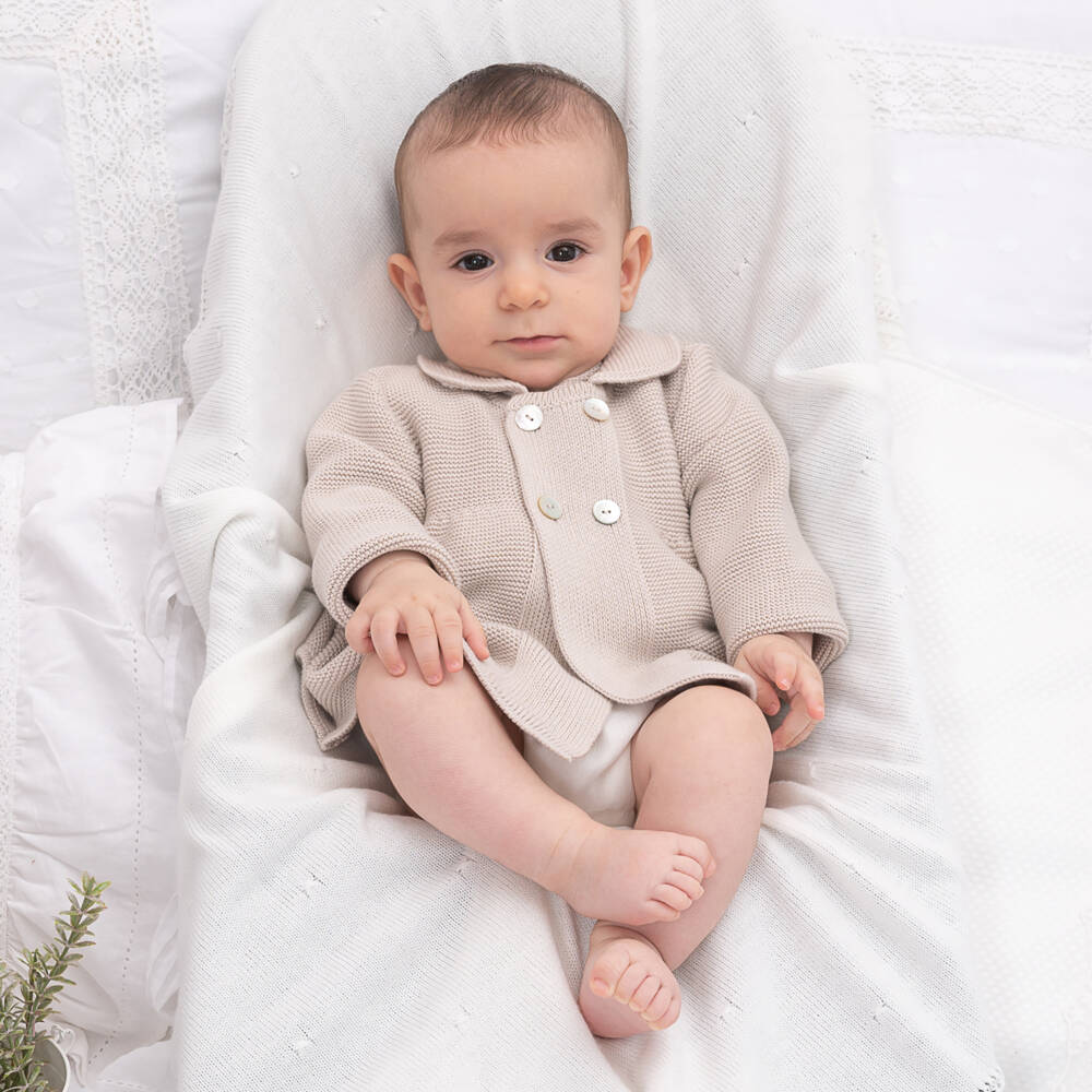 Artesanía Granlei-Beige Knitted Baby Cardigan | Childrensalon Outlet