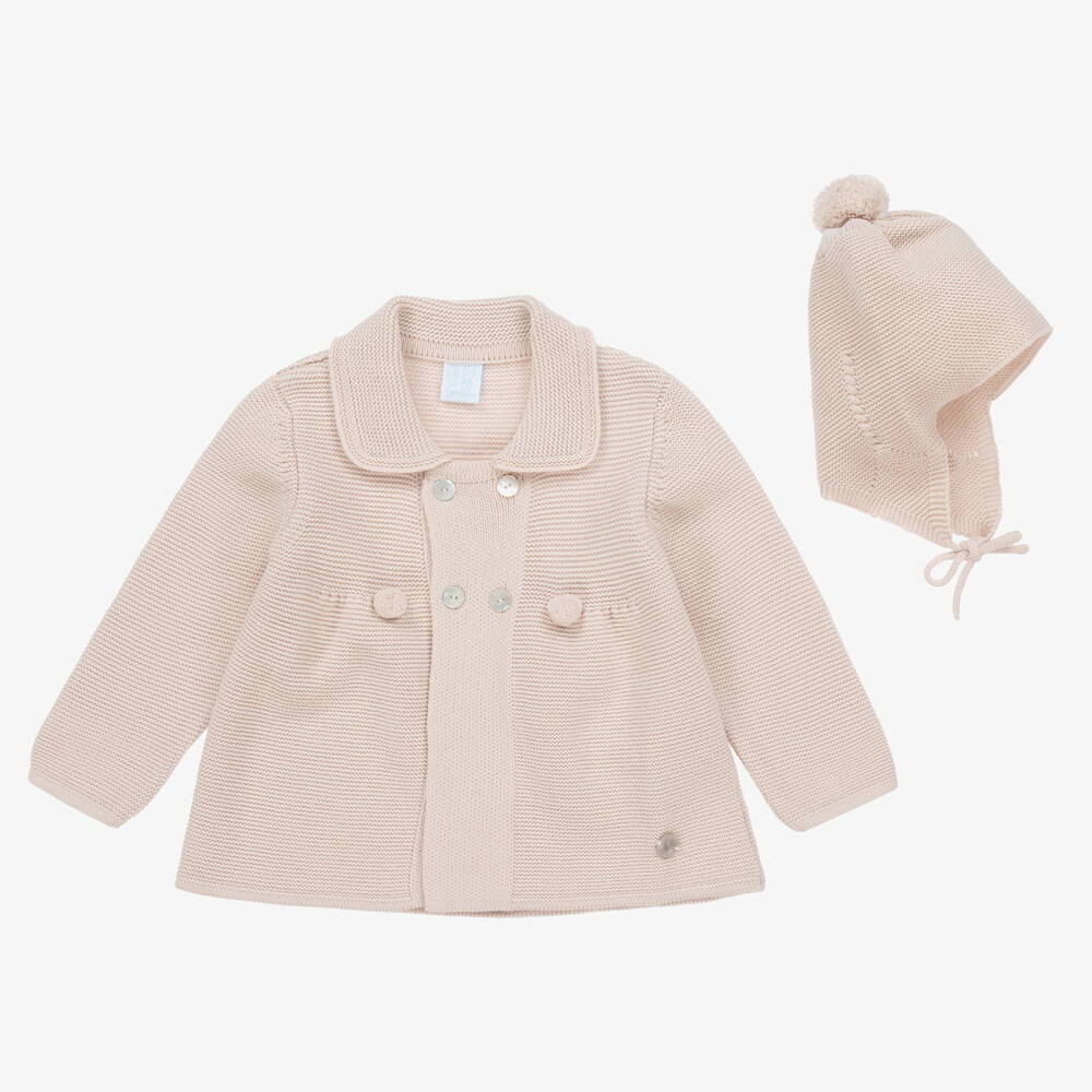 Artesanía Granlei - Beige Knitted Baby Coat & Hat Set | Childrensalon