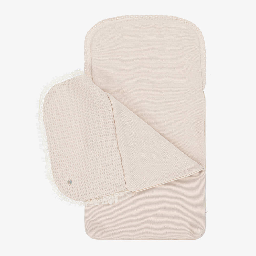 Artesanía Granlei-Beige Knitted Baby Nest with Lace Trim (70cm) | Childrensalon Outlet