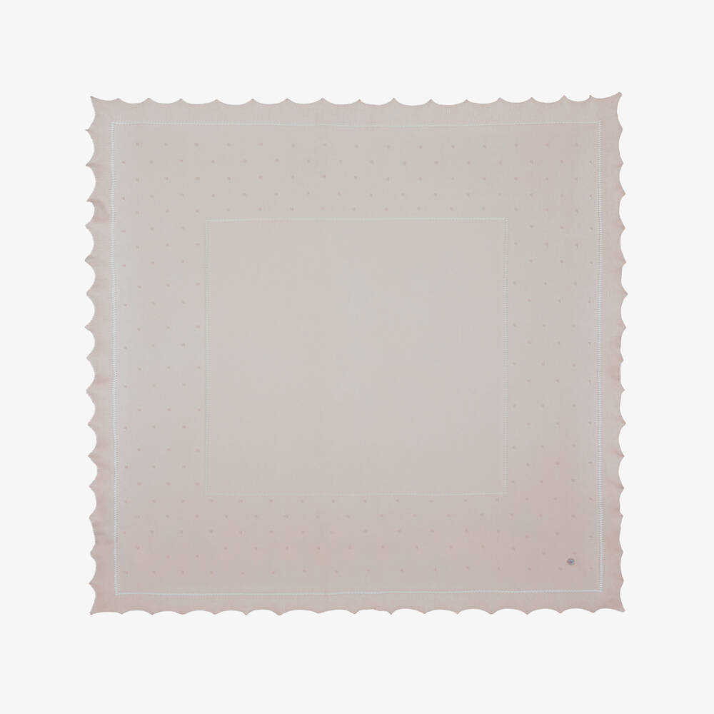 Artesanía Granlei-Beige Knitted Baby Shawl with Scalloped Edges (128cm) | Childrensalon Outlet