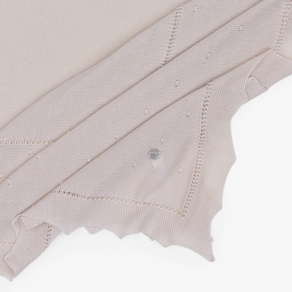 Artesanía Granlei-Beige Knitted Baby Shawl with Scalloped Edges (128cm) | Childrensalon Outlet