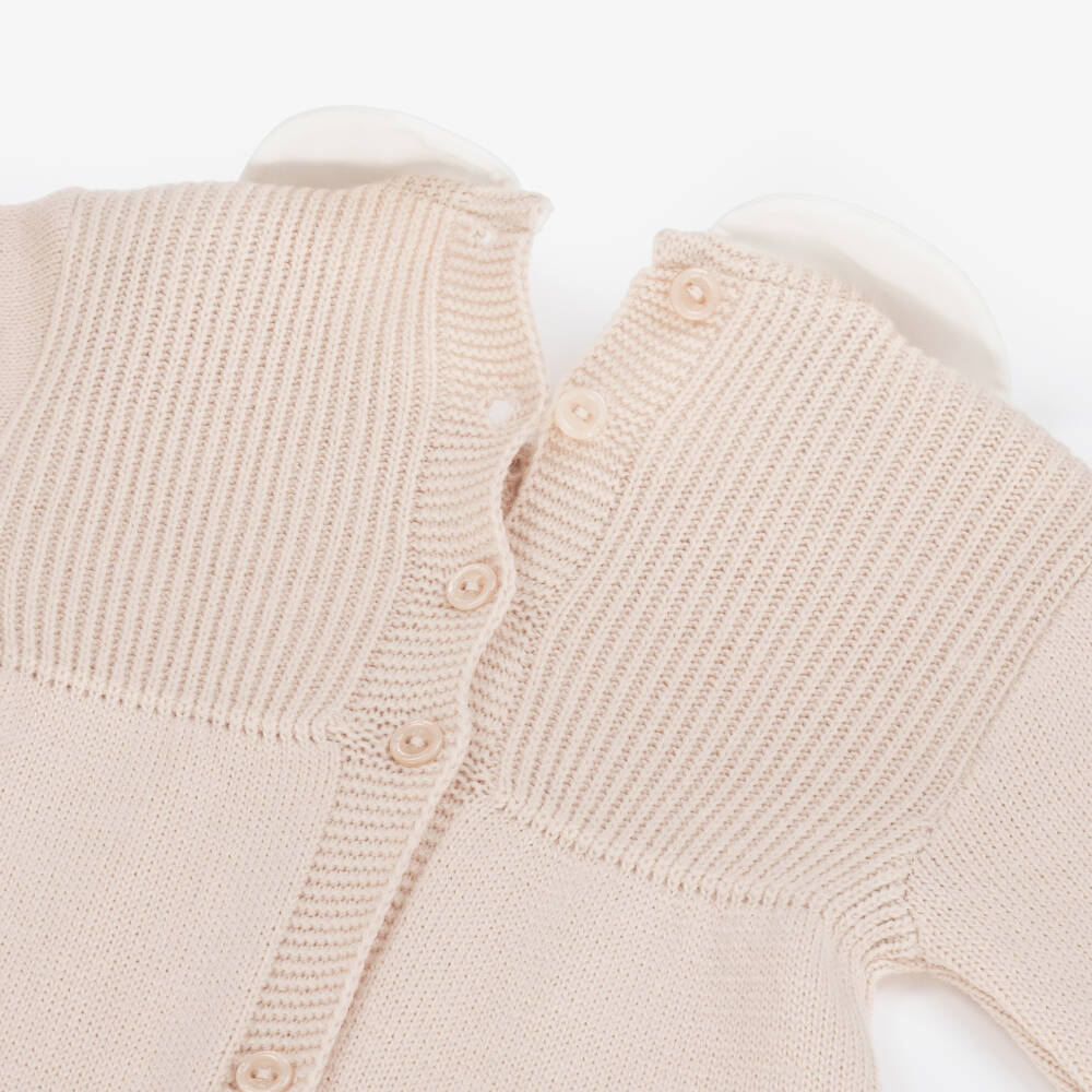 Artesanía Granlei-Beige Knitted Babygrow with Collar | Childrensalon Outlet