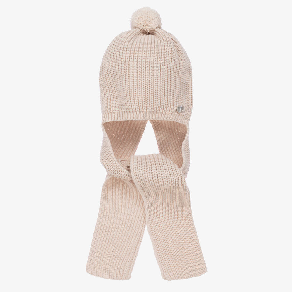 Artesanía Granlei-Beige Knitted Hat & Attached Scarf | Childrensalon Outlet