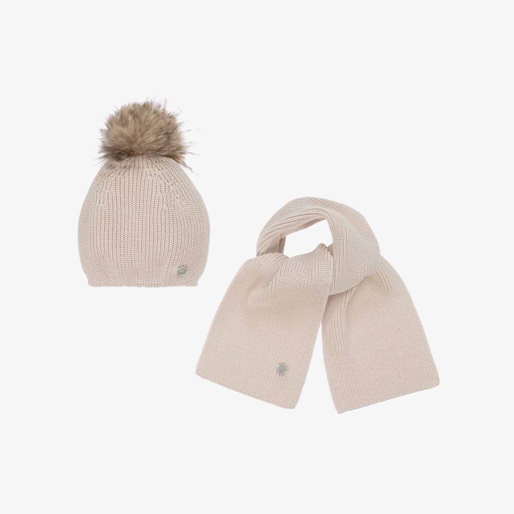 Artesanía Granlei-Beige Knitted Hat & Scarf Set | Childrensalon Outlet