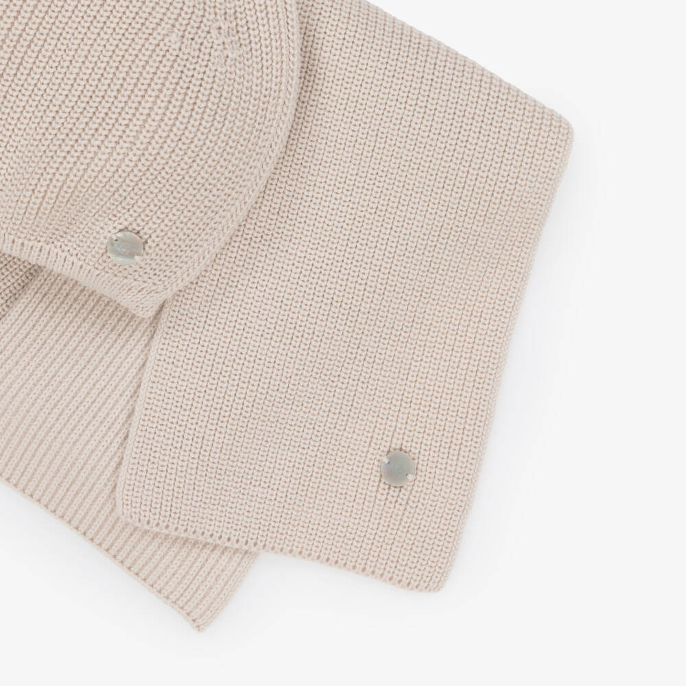 Artesanía Granlei-Beige Knitted Hat & Scarf Set | Childrensalon Outlet