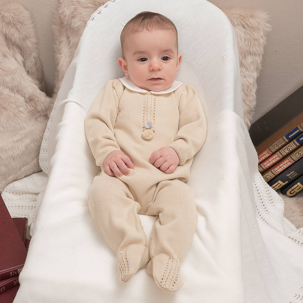 Artesanía Granlei-Бежевый трикотажный комбинезон с помпоном | Childrensalon Outlet