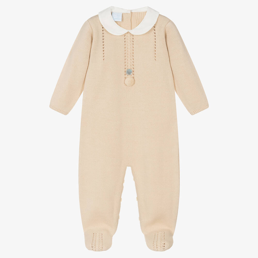 Artesanía Granlei - Beige Knitted Pom-Pom Babygrow | Childrensalon