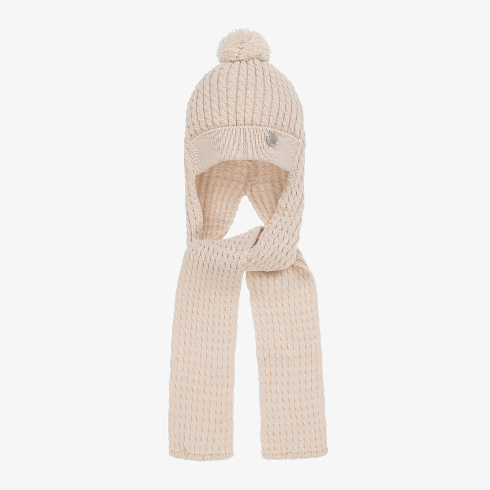 Artesanía Granlei-Beige Knitted Pom-Pom Hat | Childrensalon Outlet