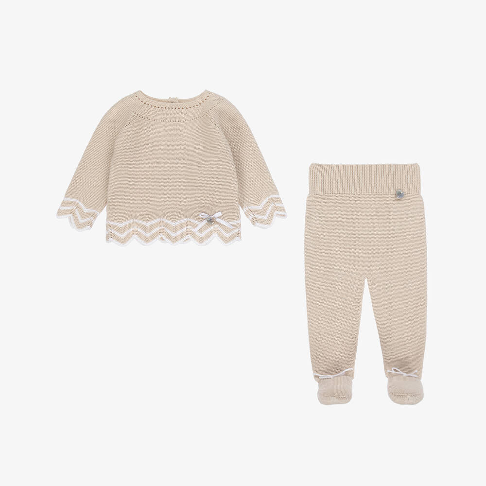 Artesanía Granlei-Beige Knitted Two-Piece Girls Babygrow | Childrensalon Outlet